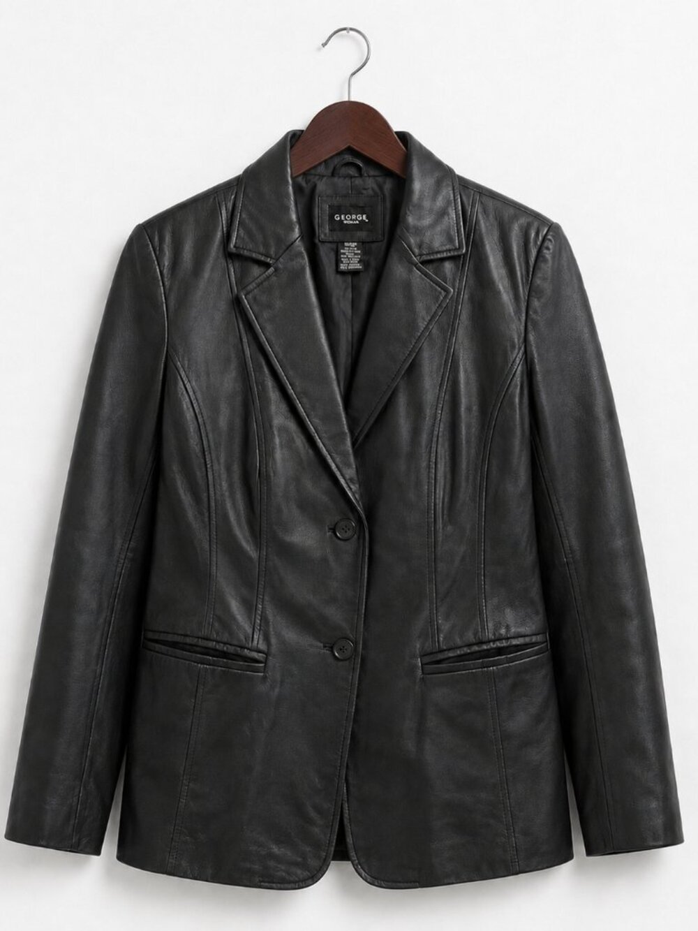 Vintage George Genuine Leather Black Blazer Tailored Jacket XL 16W Y2K